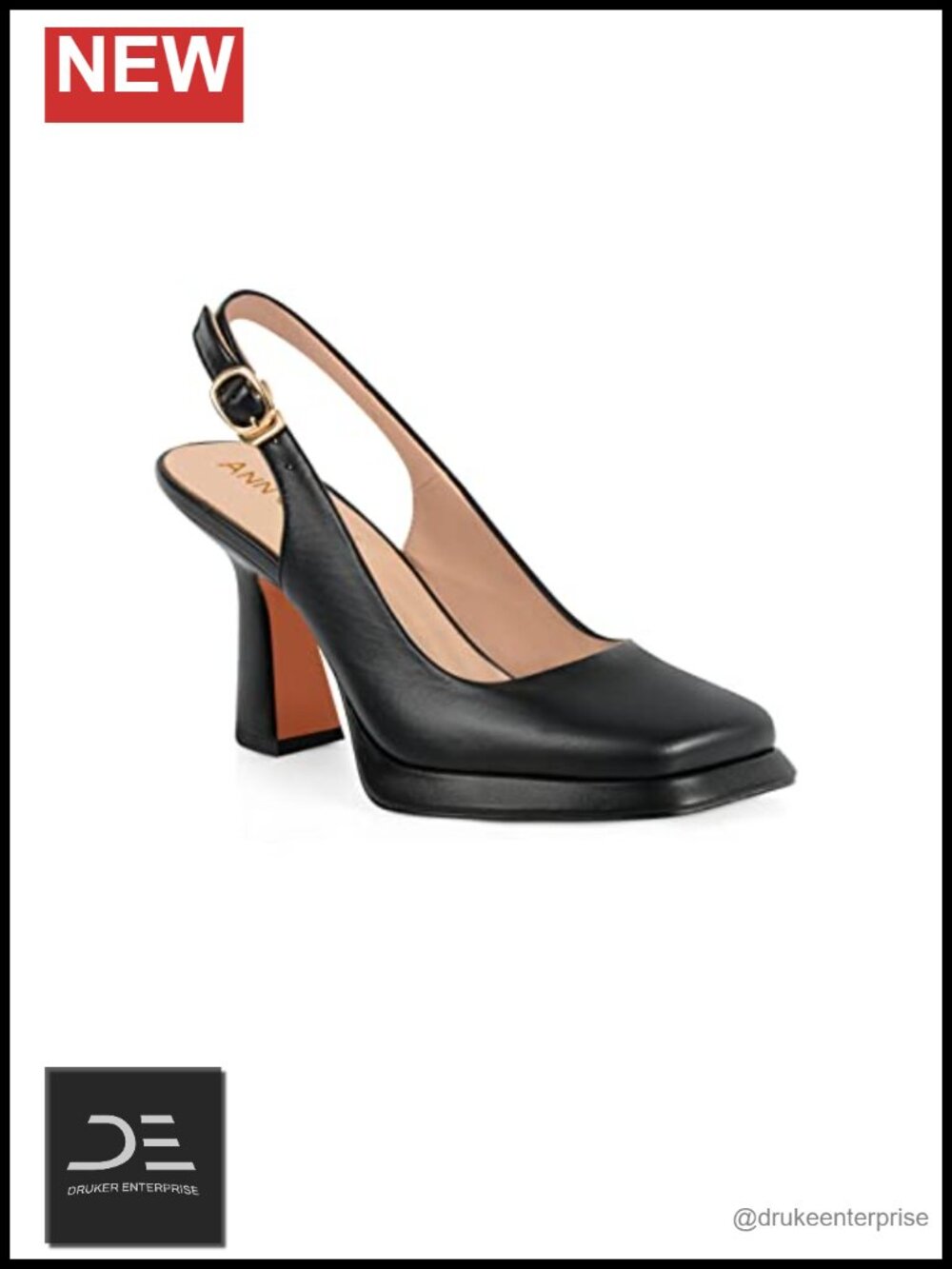 Women's Platform Slingback Pumps Square Toe Chunky Heel Adjustable Buckle Faux